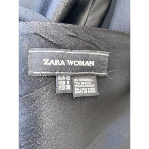 ZARA Black Satin Evening Maxi Dress Ruched Chiffon Sash & Lower Flare Inserts 8 - Picture 5 of 5